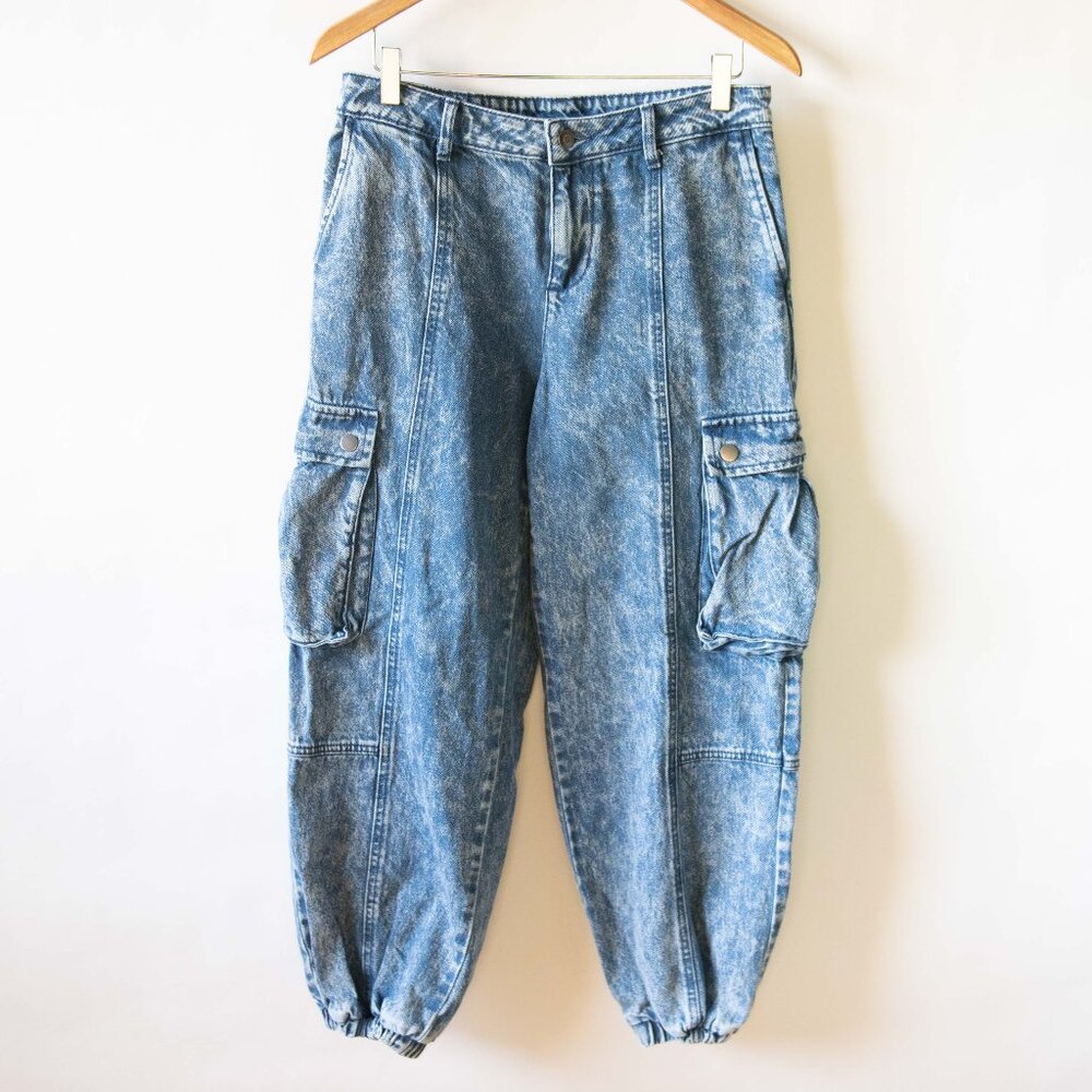 Future Collective Kahlana Barfield Brown Cargo Jogger Jeans Acid Wash